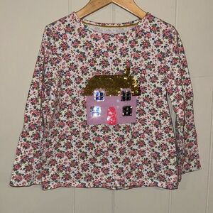 Mini Boden Floral Sequin Cottage Long Sleeved Shirt, Size 6-7Y.